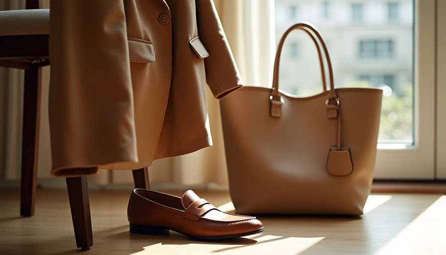 Camel blazer, beige tote and cognac loafers showing complete wardrobe supporting pieces
