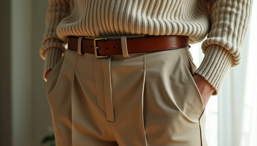 Merino knit sweater tucked into wide-leg trousers showing comfortable polished styling